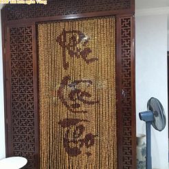 Rèm hạt gỗ nền gỗ pơmu, họa tiết gỗ hương