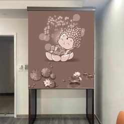 Rèm bàn thờ chung cư đẹp in biểu tượng phật RCBT-68