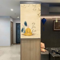 Rèm che ban thờ in hoa sen đẹp RCBT-24