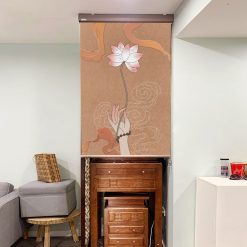 Rèm che ban thờ in hoa sen đẹp RCBT-29
